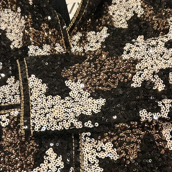 Zara Black, White, & Gold  Sequin Open Front Cardigan Size Medium NWT - Picture 4 of 9